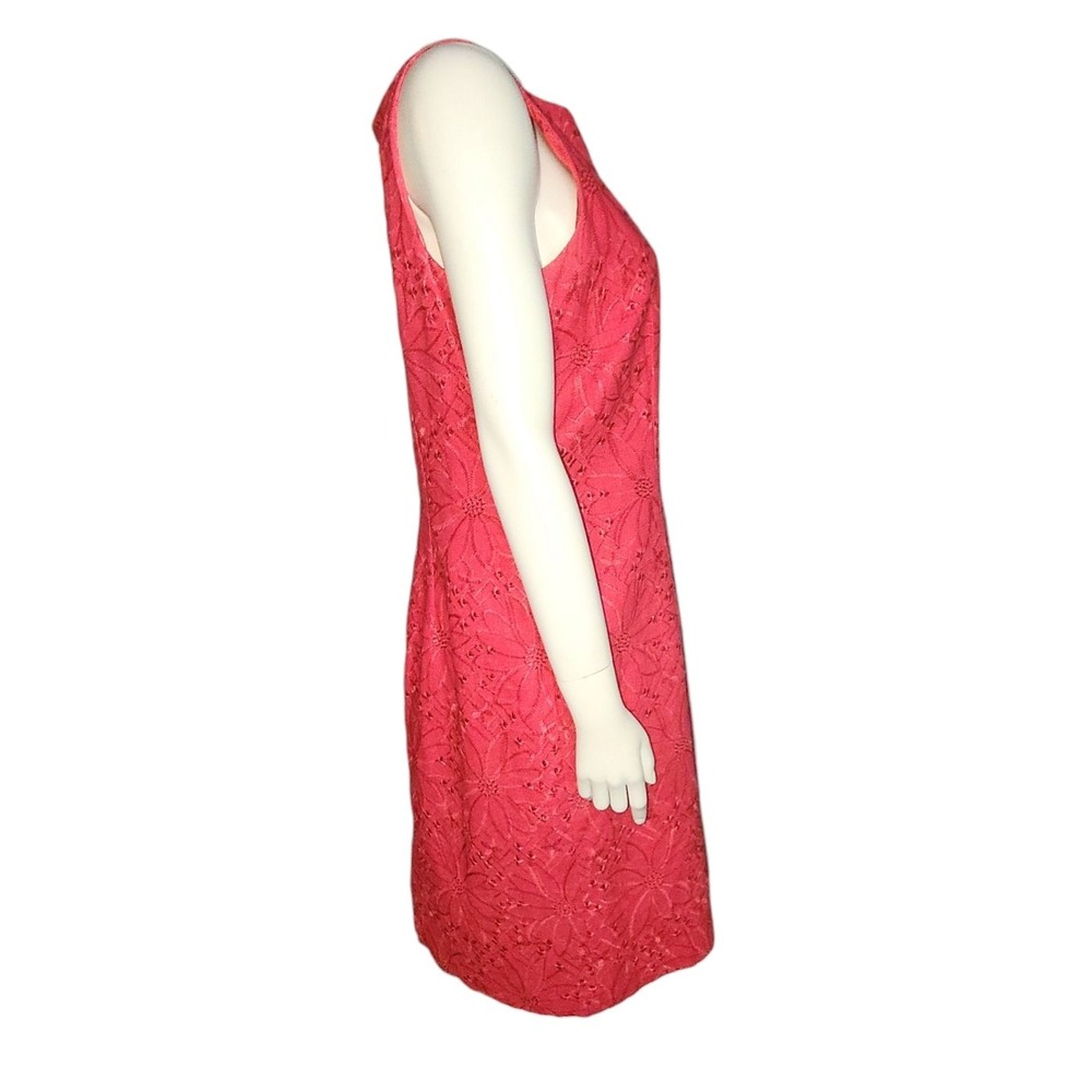 Dressbarn Dress Womens Size 14 Pink Linen Blend Eyelet Floral Sleeveless Zip Up - Picture 5 of 9